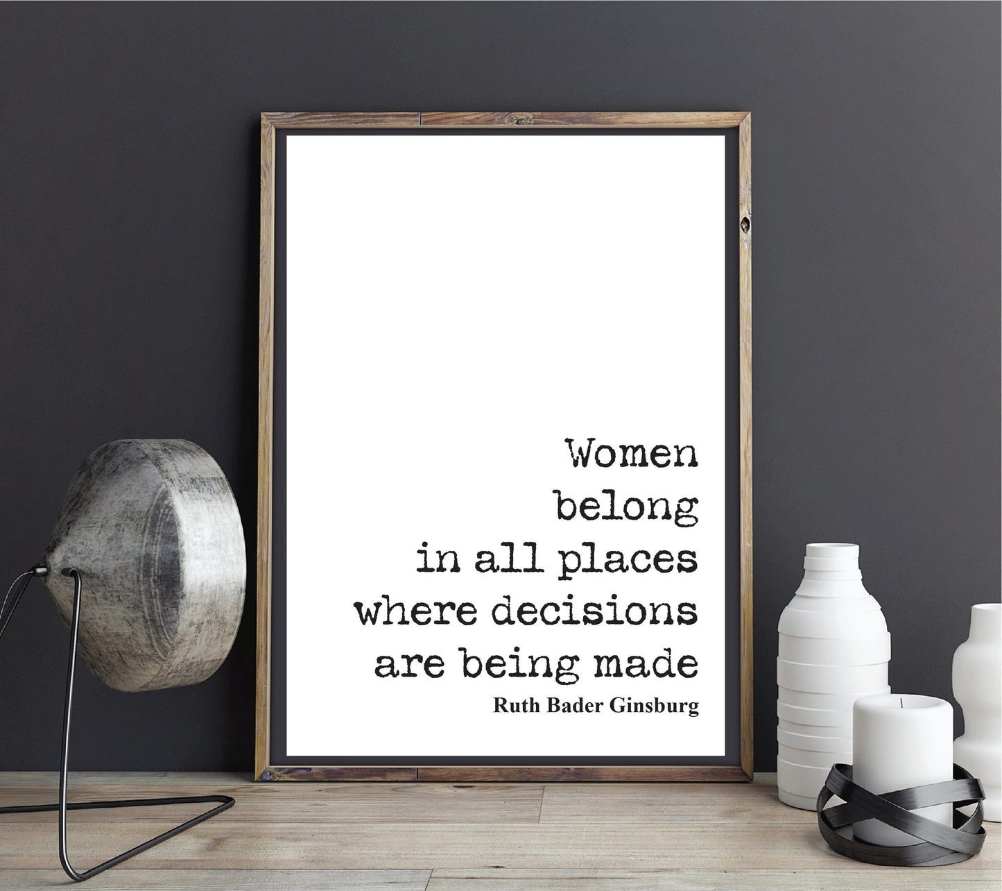 Women Belong In All Places Where Decisions Are Being Made Feminist Quotes Ruth Bader Ginsburg Quote Print RBG Wall Art Literature Unframed