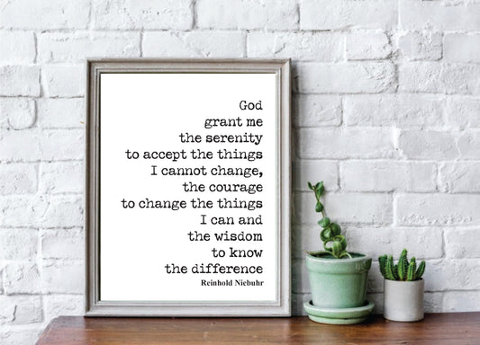 Serenity Prayer Print AA Meeting Group Therapy Speech Reinhold Niebuhr Wall Decor Art Unframed God Grant Me The Serenity Change Wisdom Amen