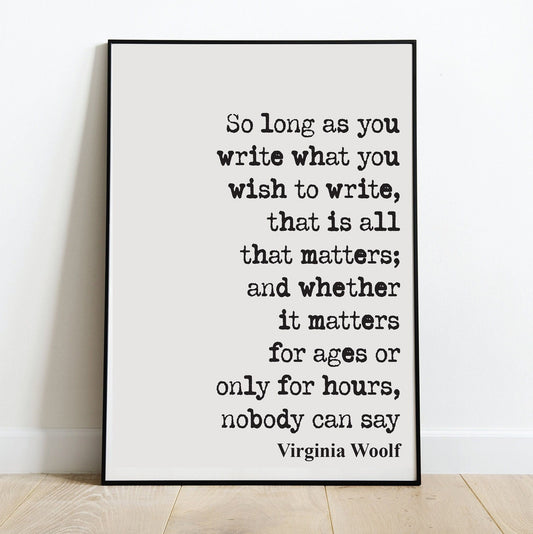 Virginia Woolf Quote Print Write What You Wish To Write That Is All That Matters Feminist Icon Prints Home Decor Wall Art Unframed Rights