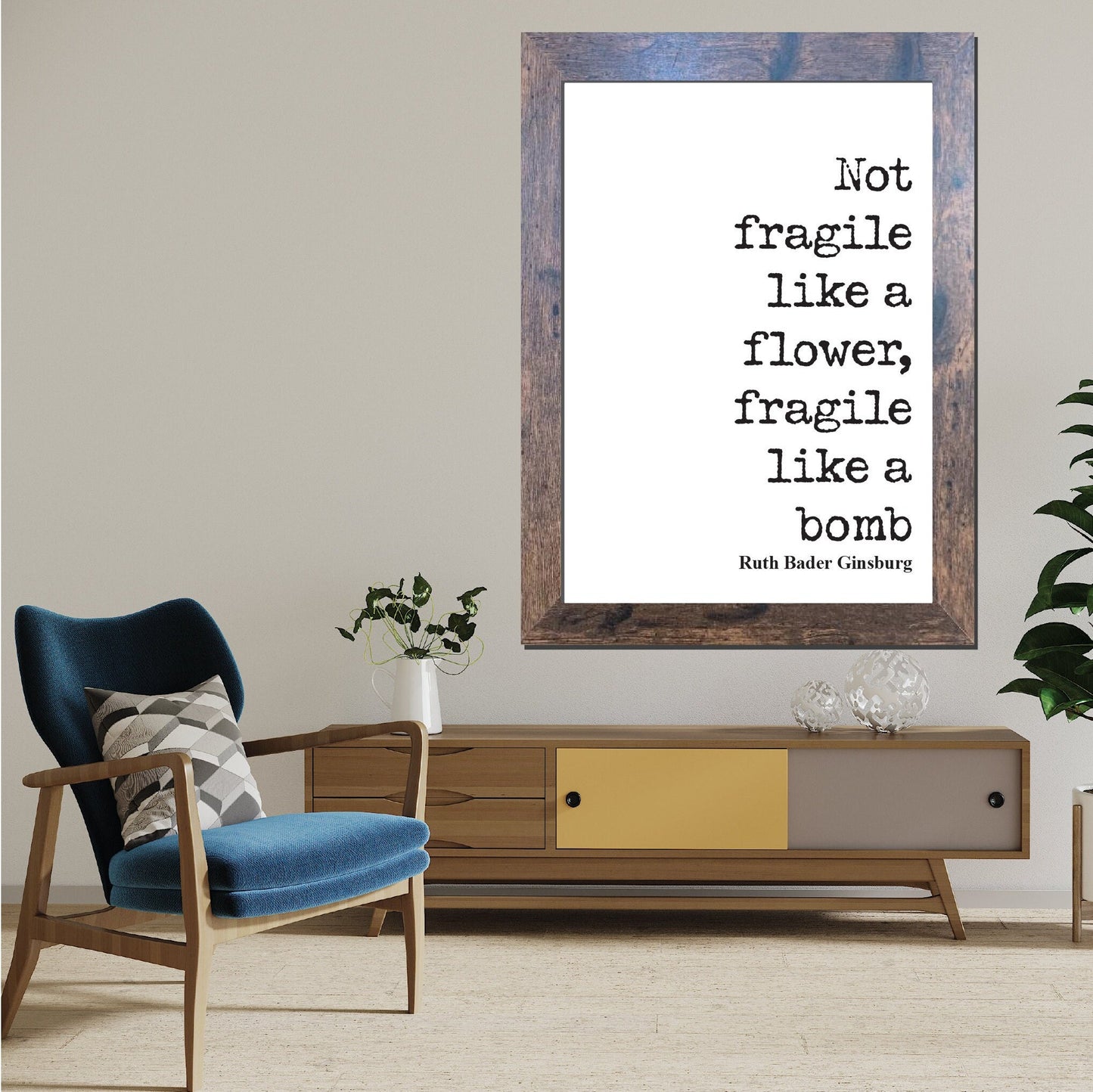 Not Fragile Like A Flower, Fragile Like A Bomb Feminist Quotes Ruth Bader Ginsburg Quote Print Minimalist Home Decor RBG Wall Art Unframed