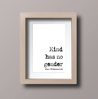 Mind Has No Gender Print Mary Wollstonecraft Quote Prints Feminist Quotes Home Decor Wall Art Unframed Civil Rights Womens Equality Feminism