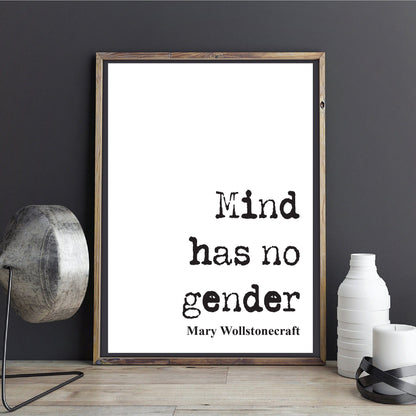 Mind Has No Gender Print Mary Wollstonecraft Quote Prints Feminist Quotes Home Decor Wall Art Unframed Civil Rights Womens Equality Feminism