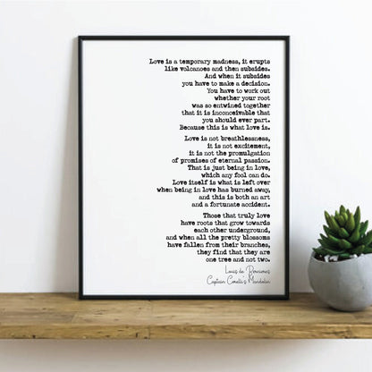 Wedding Reading Print Louis De Bernieres Love Is A Temporary Madness Speech Bridesmaid Groomsman Bestman Maid of Honour Gift Unframed