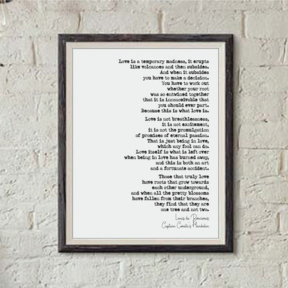 Wedding Reading Print Louis De Bernieres Love Is A Temporary Madness Speech Bridesmaid Groomsman Bestman Maid of Honour Gift Unframed