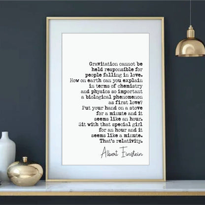 Wedding Reading Print Albert Einstein Relativity Speech Gravitation People Falling In Love Bridesmaid Groomsman Maid of Honour Gift Unframed