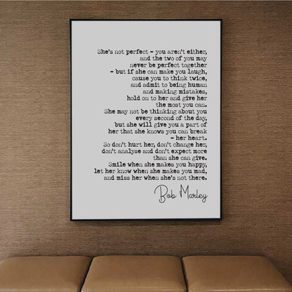 Wedding Reading Print Bob Marley Love Speech She's Not Perfect You Aren't Either Bridesmaid Groomsman Bestman Maid of Honour Gift Unframed