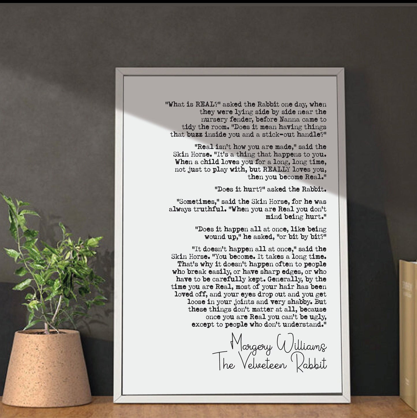 Wedding Reading Print Margery Williams The Velveteen Rabbit Quote Speech What Is Real Bridesmaid Groomsman Bestman Maid of Honour Unframed