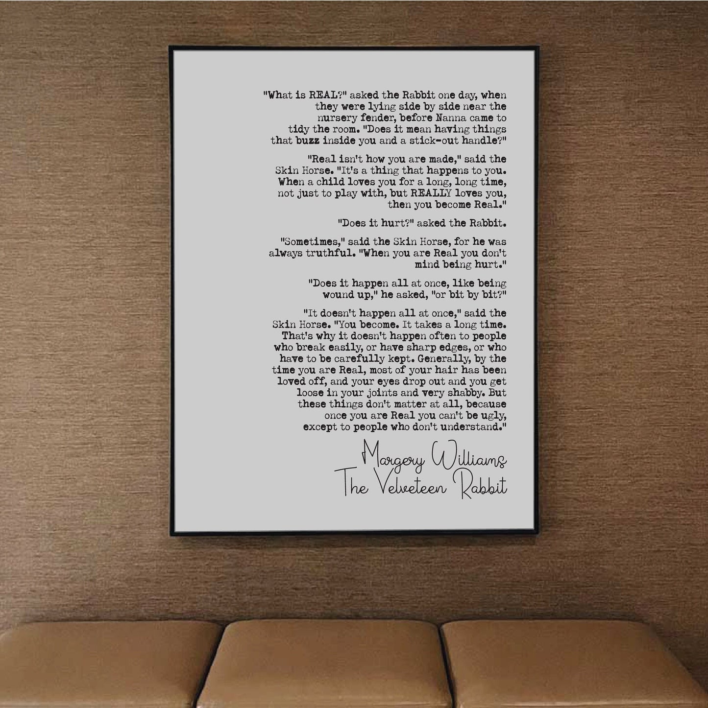 Wedding Reading Print Margery Williams The Velveteen Rabbit Quote Speech What Is Real Bridesmaid Groomsman Bestman Maid of Honour Unframed