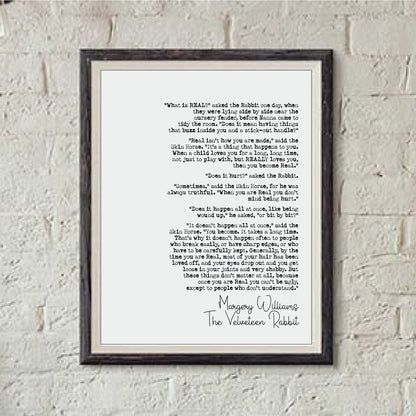 Wedding Reading Print Margery Williams The Velveteen Rabbit Quote Speech What Is Real Bridesmaid Groomsman Bestman Maid of Honour Unframed