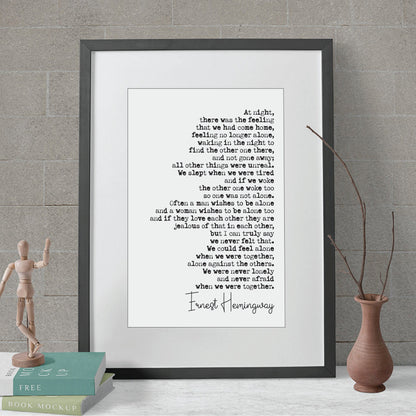 Wedding Reading Print Ernest Hemingway At Night There Was A Feeling Alone Speech Bridesmaid Groomsman Bestman Maid of Honour Gift Unframed