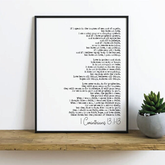 Bible Wedding Reading Print 1 Corinthians 13:1-13 If I Speak In Tongues Of Men And Angels Speech Brides Groomsman Maid of Honour Unframed