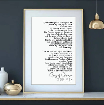 Bible Wedding Reading Print Song Of Solomon 2:10-13 8 6,7 My Beloved Speakls And Says To Me Speech Brides Groomsman Maid of Honour Unframed