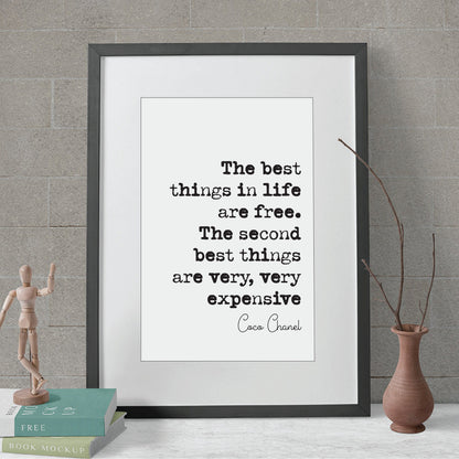 Coco Chanel Quote Print The Best Things In Life Are Free The Second Best Things Are Very Very Expensive Minimalist Home Decor Art Unframed