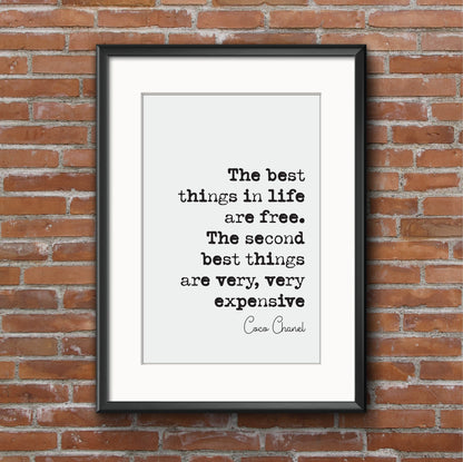 Coco Chanel Quote Print The Best Things In Life Are Free The Second Best Things Are Very Very Expensive Minimalist Home Decor Art Unframed