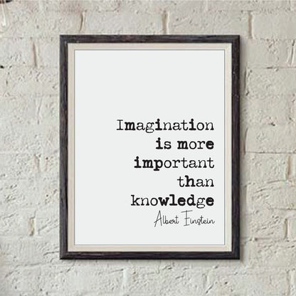 Albert Einstein Quote Print Imagination Is More Important Than Knowledge Minimalist Home Decor Wall Art Inspirational Genius Iconic Unframed