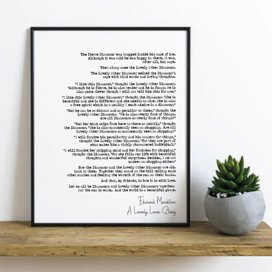 Dinosaur Wedding Reading Print Edward Monkton A Lovely Love Story Excerpt Speech Bridesmaid Groomsman Bestman Maid of Honour Gift Unframed