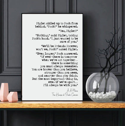 Wedding Reading Print A A Milne The House At Pooh Corner Winnie Always Be With You Bridesmaid Groomsman Bestman Maid of Honour Gift Unframed