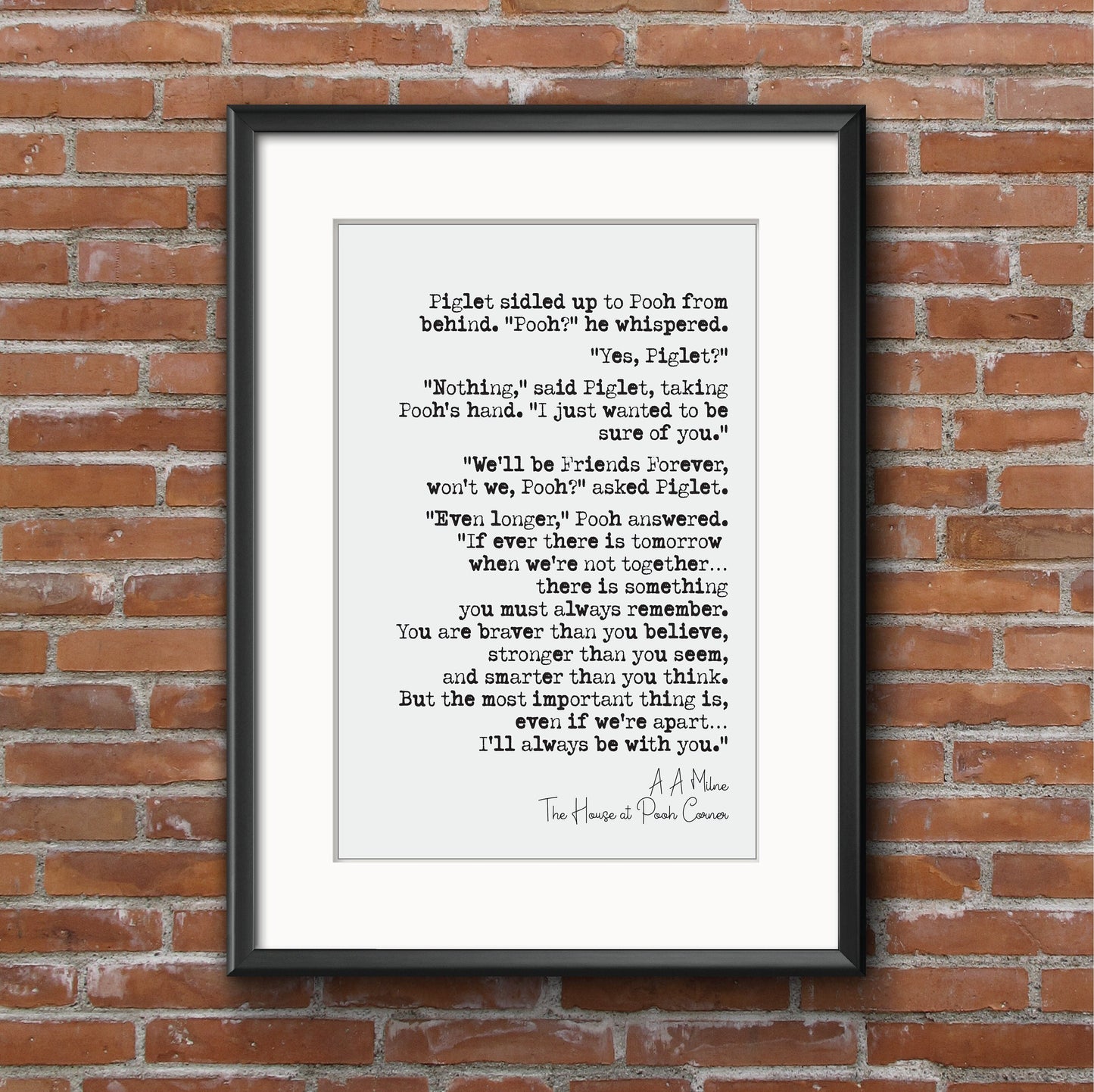 Wedding Reading Print A A Milne The House At Pooh Corner Winnie Always Be With You Bridesmaid Groomsman Bestman Maid of Honour Gift Unframed