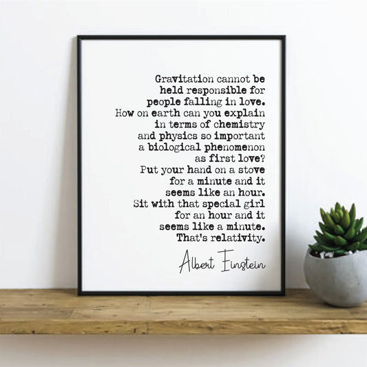 Wedding Reading Print Albert Einstein Relativity Speech Gravitation People Falling In Love Bridesmaid Groomsman Maid of Honour Gift Unframed