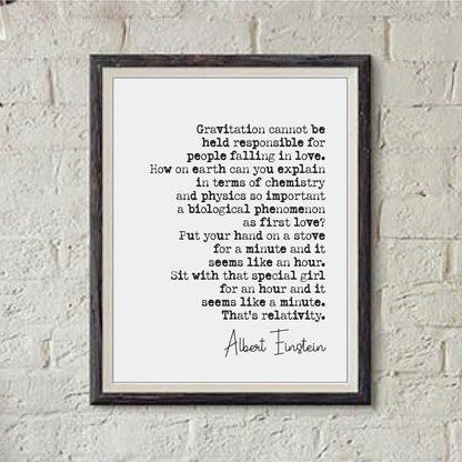 Wedding Reading Print Albert Einstein Relativity Speech Gravitation People Falling In Love Bridesmaid Groomsman Maid of Honour Gift Unframed