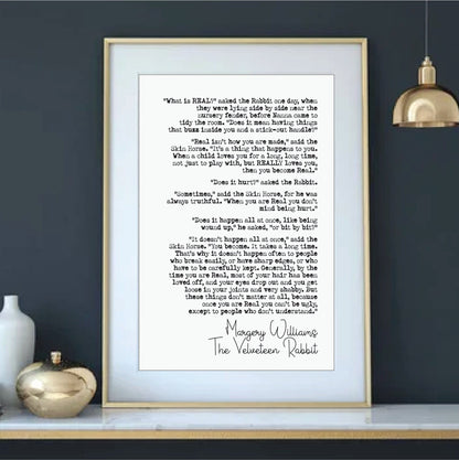 Wedding Reading Print Margery Williams The Velveteen Rabbit Quote Speech What Is Real Bridesmaid Groomsman Bestman Maid of Honour Unframed