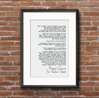 Wedding Reading Print Margery Williams The Velveteen Rabbit Quote Speech What Is Real Bridesmaid Groomsman Bestman Maid of Honour Unframed