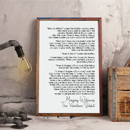 Wedding Reading Print Margery Williams The Velveteen Rabbit Quote Speech What Is Real Bridesmaid Groomsman Bestman Maid of Honour Unframed