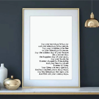 Irish Wedding Reading Print Irish Blessing Marriage Speech Bridesmaid Groomsman Bestman Maid of Honour Gift Unframed Anniversary Present Art