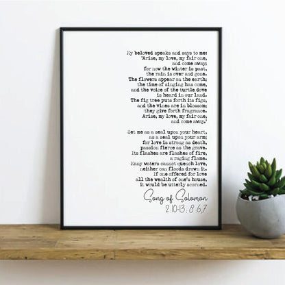 Bible Wedding Reading Print Song Of Solomon 2:10-13 8 6,7 My Beloved Speakls And Says To Me Speech Brides Groomsman Maid of Honour Unframed