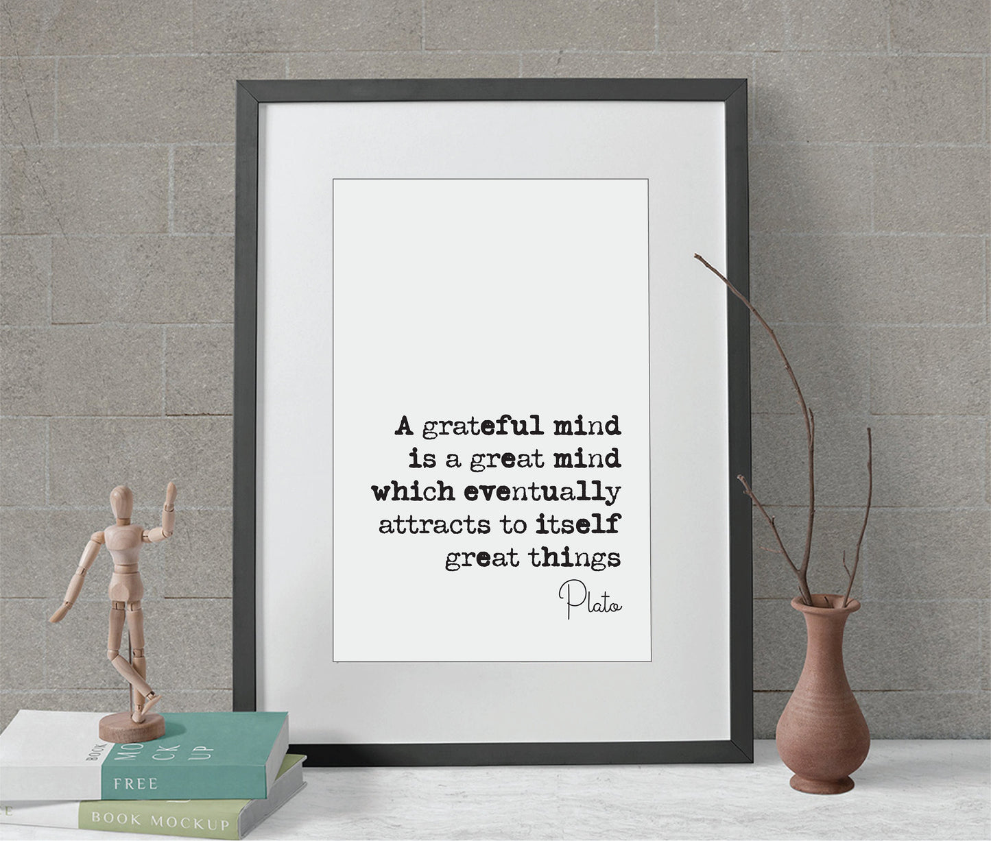 Plato Philosophy Quote Print A Grateful Mind Is A Great Mind Minimalist Home Decor Monochrome Wall Art Unframed Inspirational Quote Posters