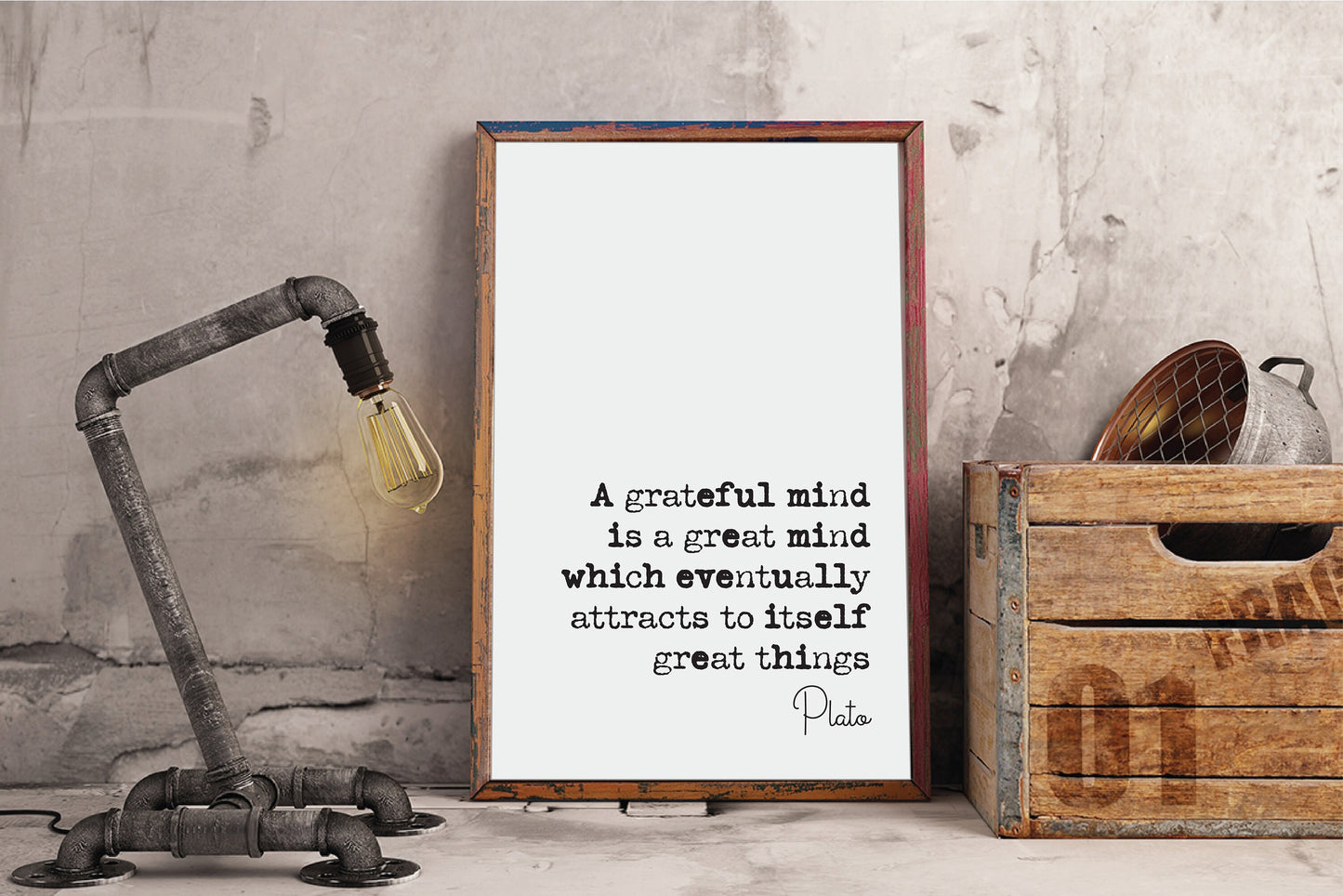 Plato Philosophy Quote Print A Grateful Mind Is A Great Mind Minimalist Home Decor Monochrome Wall Art Unframed Inspirational Quote Posters