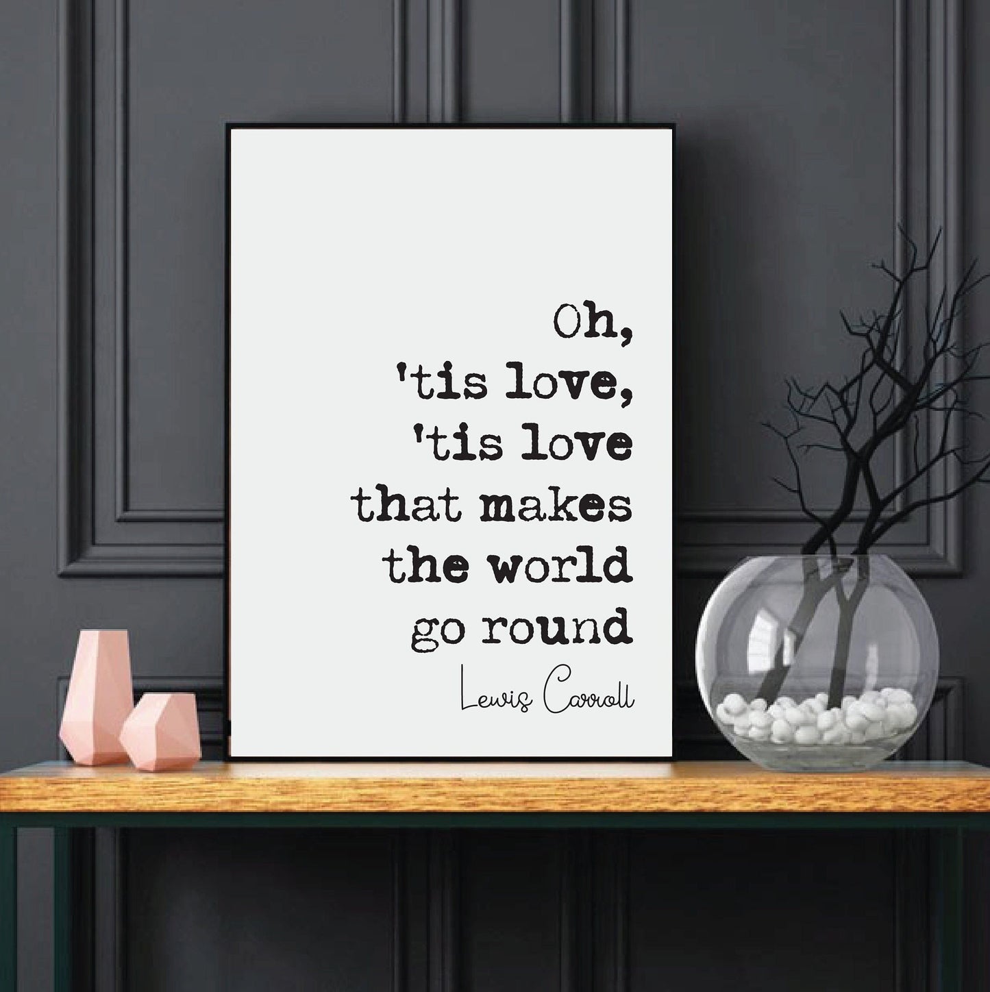 Lewis Carroll Quote Print Oh Tis Love Tis Love That Makes The World Go Round Alice In Wonderland Minimalist Wall Art Unframed Monochrome Art