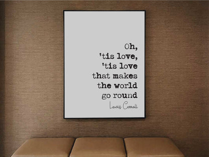 Lewis Carroll Quote Print Oh Tis Love Tis Love That Makes The World Go Round Alice In Wonderland Minimalist Wall Art Unframed Monochrome Art