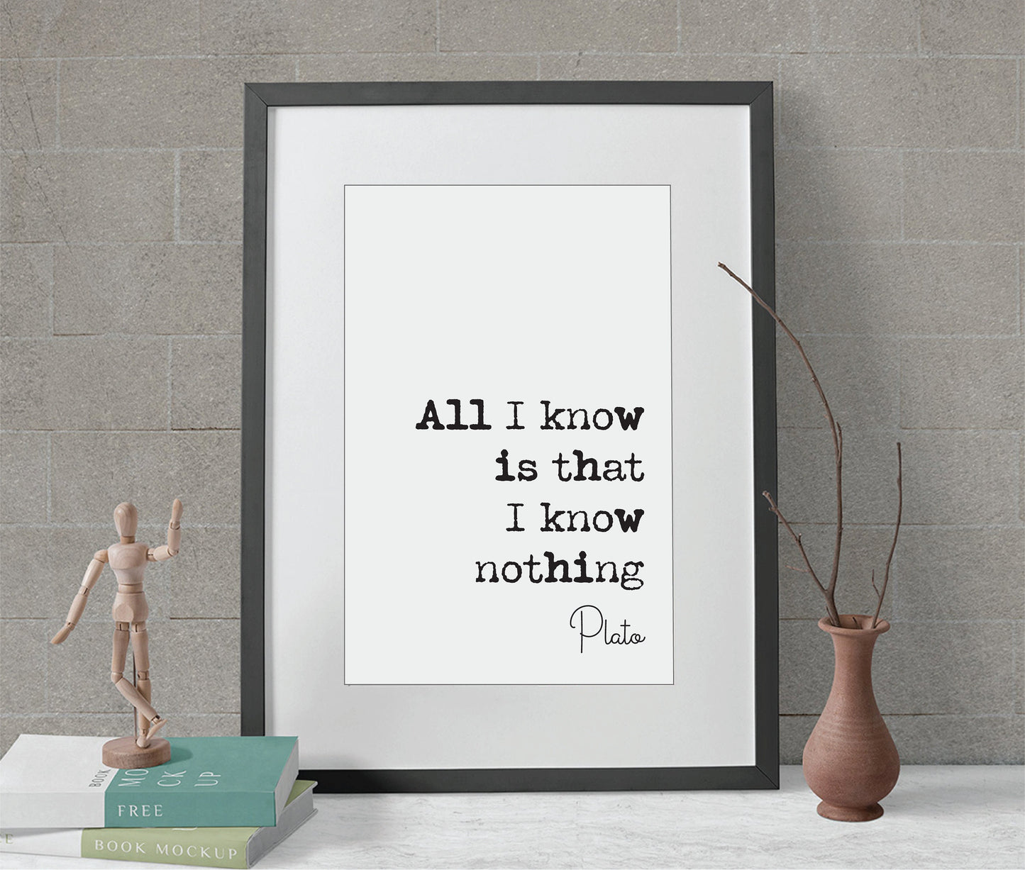 Plato Quote Print All I Know Is That I Know Nothing Minimalist Home Decor Greek Philosophy Wall Art Unframed Living Room Decor Home Office