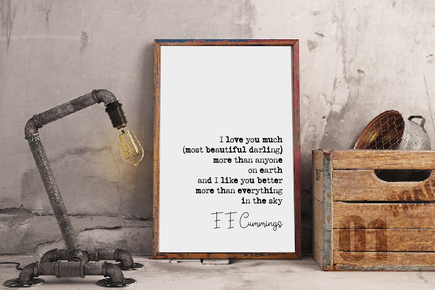 E E Cummings Romantic Quote Print I Love You Much Most Beautiful Darling More Than Anything On Earth Art Print Wall Decor Unframed Poetry