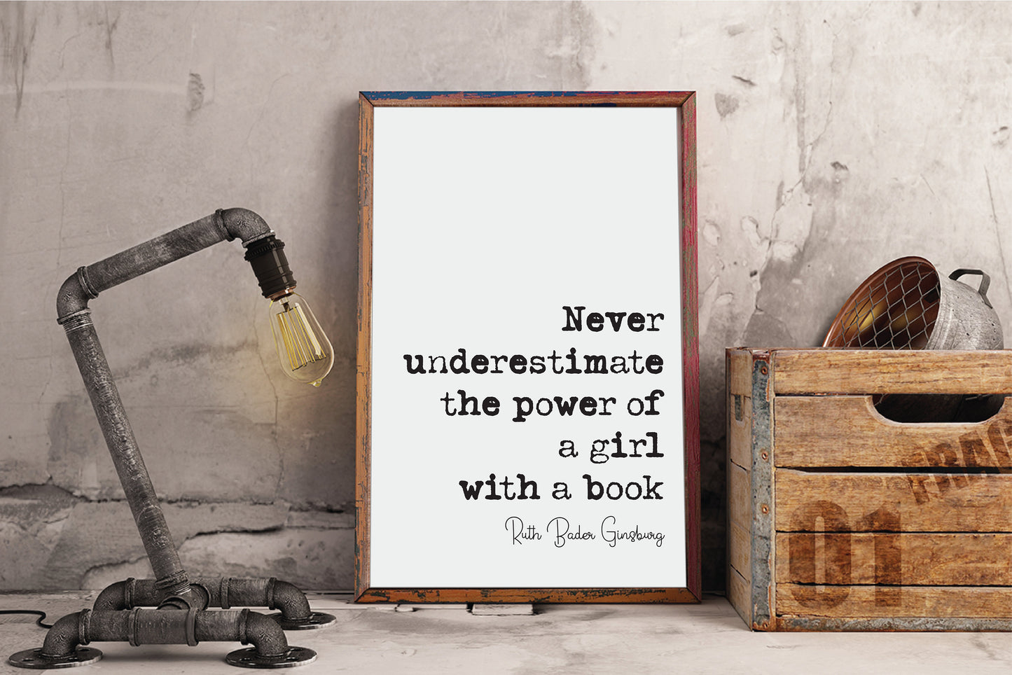 Feminist Quotes Ruth Bader Ginsburg Quote Print Never Underestimate The Power Of A Girl With A Book RBG Wall Art Literature Unframed