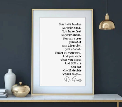 Dr Seuss Quote Print Dr Seuss Gifts Oh The Places You'll Go Literary Wall Decor Minimalist Wall Art Inspirational Motivational Unframed