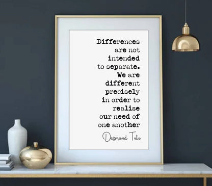 Arch Bishop Desmond Tutu Quote Print Differences Are Not Intended To Separate Minimalist Decor Wall Art Unframed Black History Civil Rights