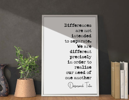 Arch Bishop Desmond Tutu Quote Print Differences Are Not Intended To Separate Minimalist Decor Wall Art Unframed Black History Civil Rights