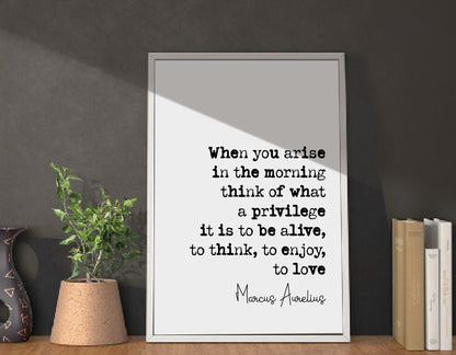 Marcus Aurelius Quote Print When You Arise In The Morning Think Of What A Privilege It Is To Be Alive Minimalist Home Decor Poster Unframed