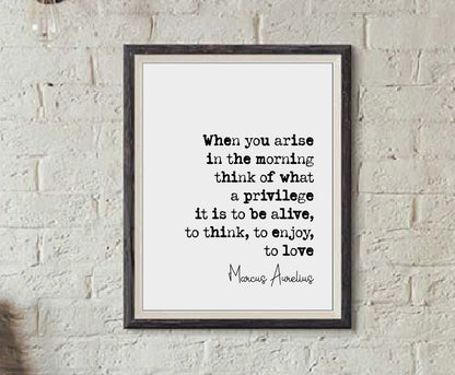 Marcus Aurelius Quote Print When You Arise In The Morning Think Of What A Privilege It Is To Be Alive Minimalist Home Decor Poster Unframed