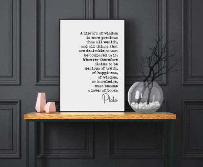 Plato Quote Print A Library Of Wisdom Is More Precious Than All Wealth Minimalist Home Decor Wall Art Philosophy Unframed Art Literature