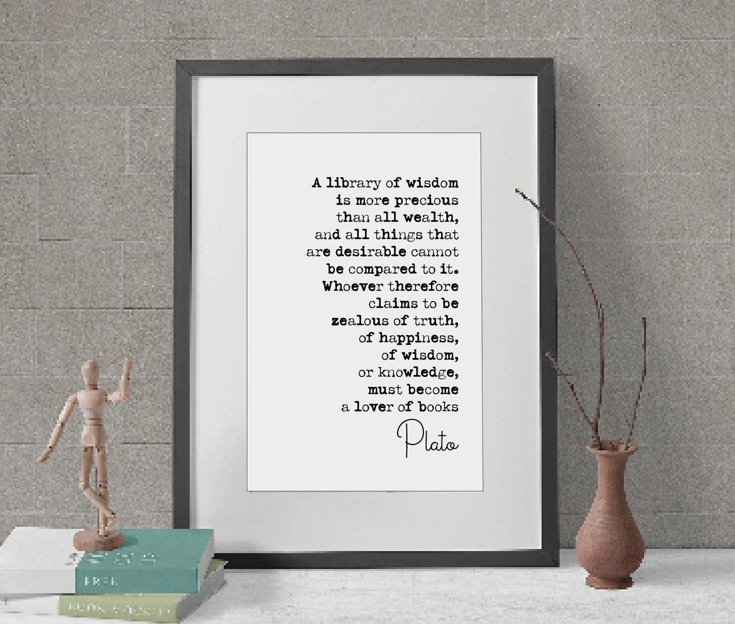 Plato Quote Print A Library Of Wisdom Is More Precious Than All Wealth Minimalist Home Decor Wall Art Philosophy Unframed Art Literature