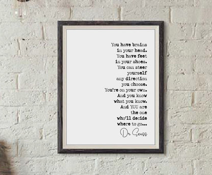 Dr Seuss Quote Print Dr Seuss Gifts Oh The Places You'll Go Literary Wall Decor Minimalist Wall Art Inspirational Motivational Unframed