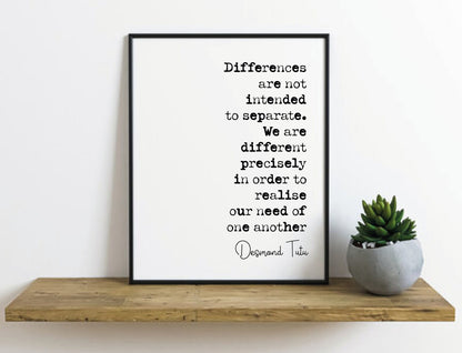 Arch Bishop Desmond Tutu Quote Print Differences Are Not Intended To Separate Minimalist Decor Wall Art Unframed Black History Civil Rights