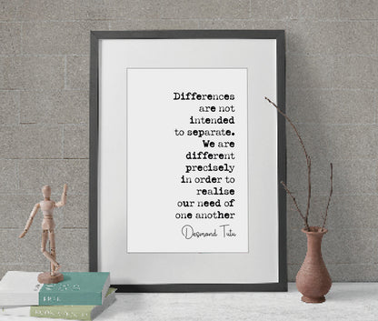 Arch Bishop Desmond Tutu Quote Print Differences Are Not Intended To Separate Minimalist Decor Wall Art Unframed Black History Civil Rights