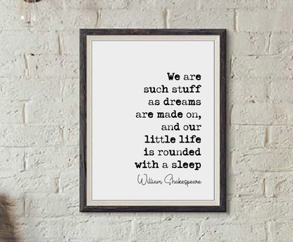 William Shakespeare Quote Print The Tempest Minimalist Art We Are Such Stuff As Dreams Are Made On Monochrome Home Decor Literature Unframed