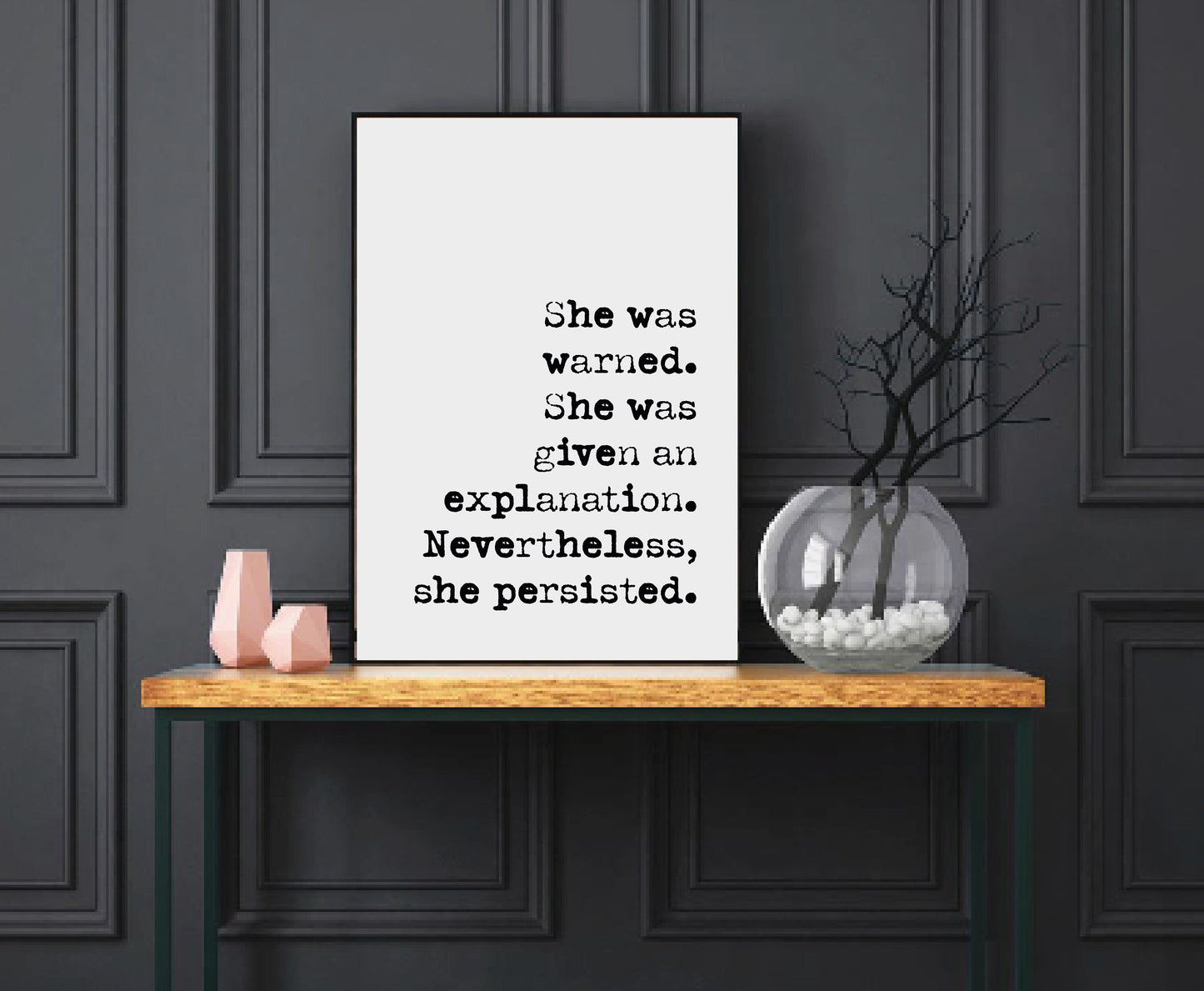 Feminist Quote Print Nevertheless She Persisted Elizabeth Warren Minimalist Home Decor Monochrome Posters Wall Art Literature Unframed Boho