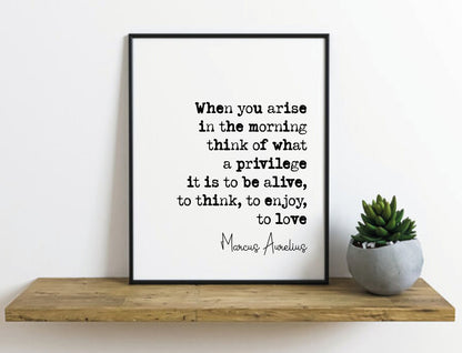 Marcus Aurelius Quote Print When You Arise In The Morning Think Of What A Privilege It Is To Be Alive Minimalist Home Decor Poster Unframed