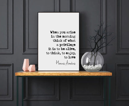 Marcus Aurelius Quote Print When You Arise In The Morning Think Of What A Privilege It Is To Be Alive Minimalist Home Decor Poster Unframed